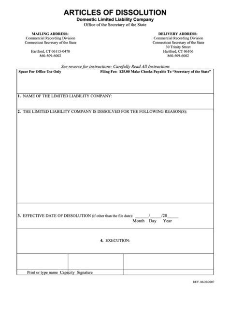 Articles Of Dissolution Domestic Limited Liability Company Form 2007