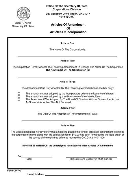 Articles Of Incorporation Amendment Template