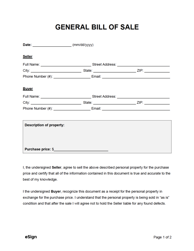 As Is Bill Of Sale Form Free Printable Documents