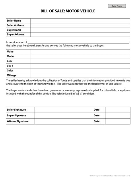 As Is Form For Selling Car Template