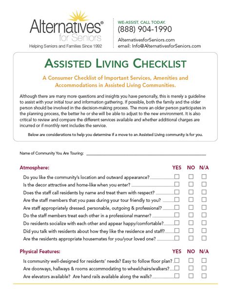 Assisted Living Checklist Alternatives For Seniors