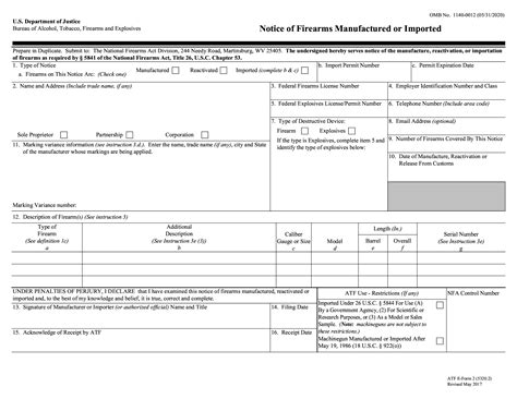 Atf Form 2 Notice Of Firearms Manufactured Or Imported Atf Form 5320