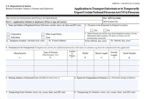 Atf Form 5320 20 Firearm Transport Application