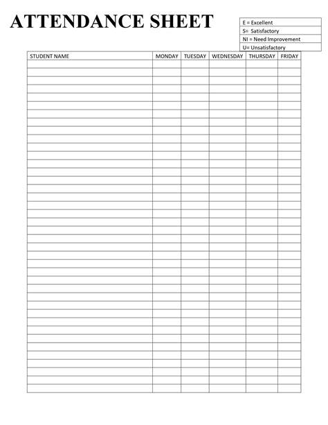 Attendance Sheet Printable Form Digital File Instant Etsy France