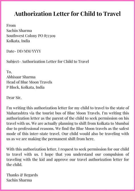 Authorization Letter Sample Letter Of Consent For Child To Travel With