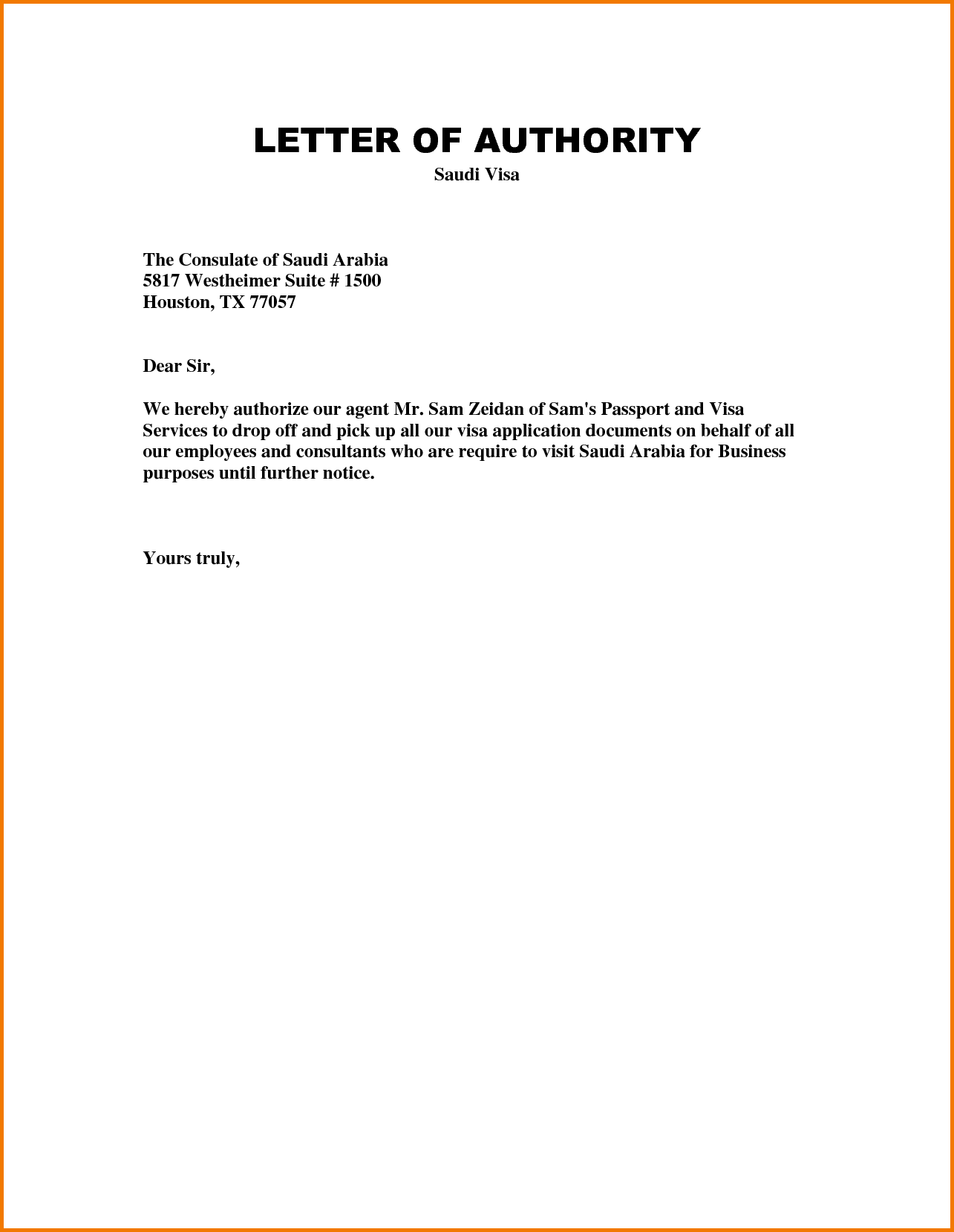 Authorization Letter Template To Pick Up Passport Documents