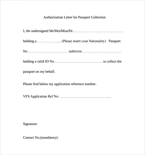 Authorization Letter To Collect Passport Template Business Format