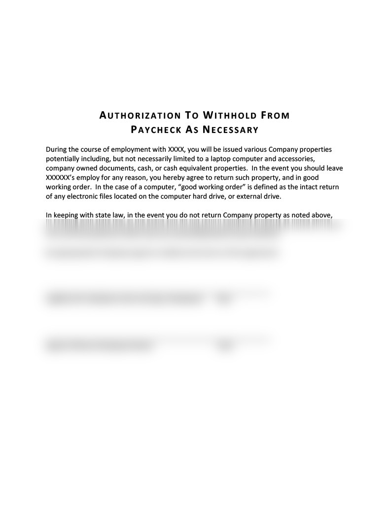 Authorization To Withhold From Final Paycheck Keystonehr