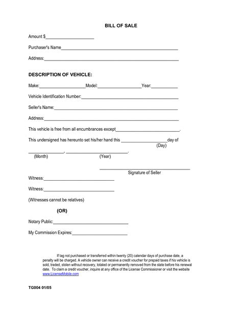 Auto Bill Of Sale Form