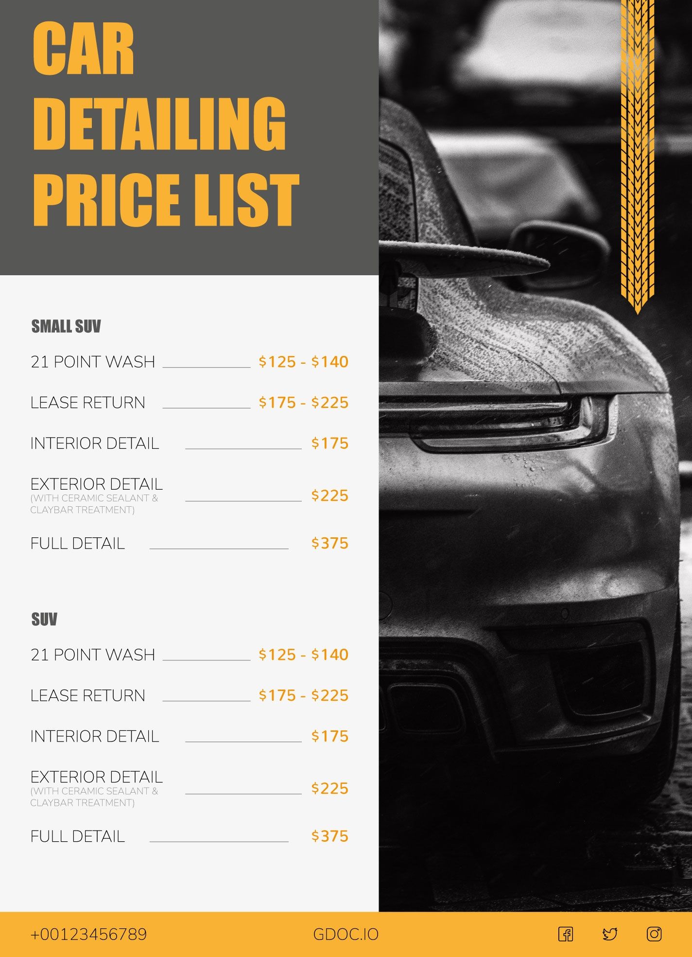 Auto Detailing Price List Free Google Docs Template Price List