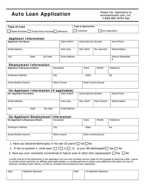 Auto Loan Application Form Pdf Fill Online Printable Fillable