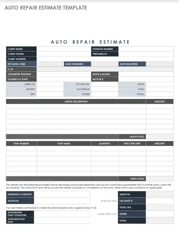 Auto Repair Estimate Form Pdf Beautiful Car Servicing Repair Forms Full