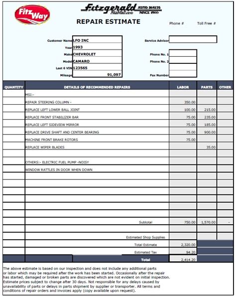 Auto Repair Estimate Program