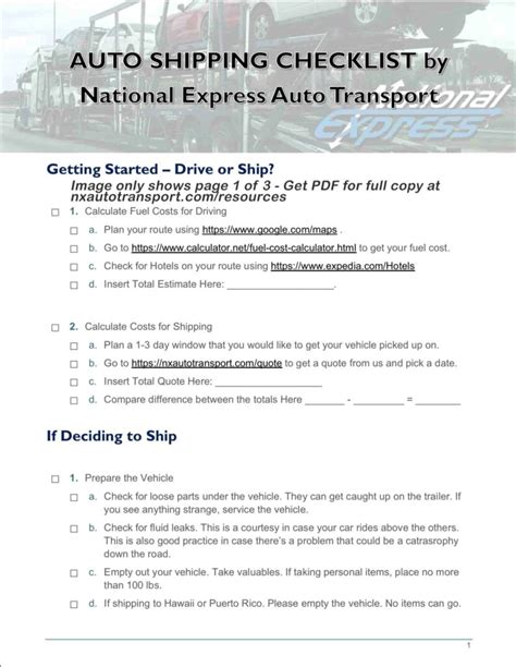 Auto Shipping Resources Forms Checklists Nx