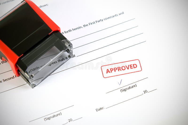 Automatic Stamp On The Contract Document Stock Photo Image Of Lying Agreement 104364892