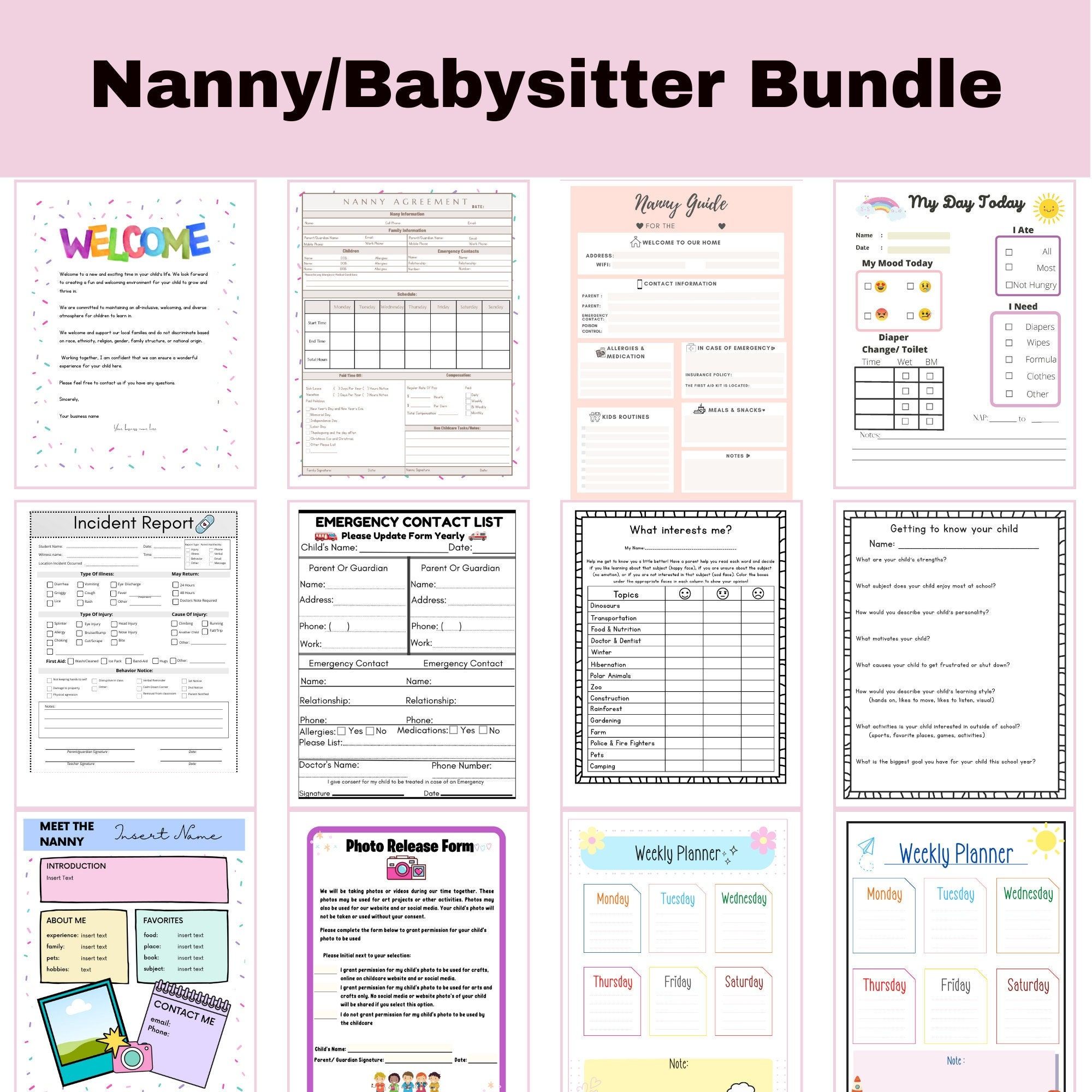 Babysitter Notes Babysitter Information Sheet Printable Etsy Babysitter Notes Babysitter