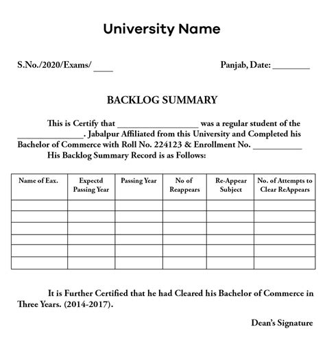 Backlog Certificate Application For Backlog Format And Sample