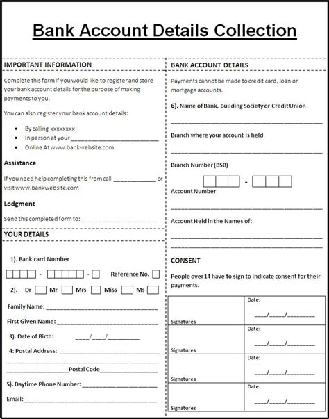 Bank Account Form Free Word Templates