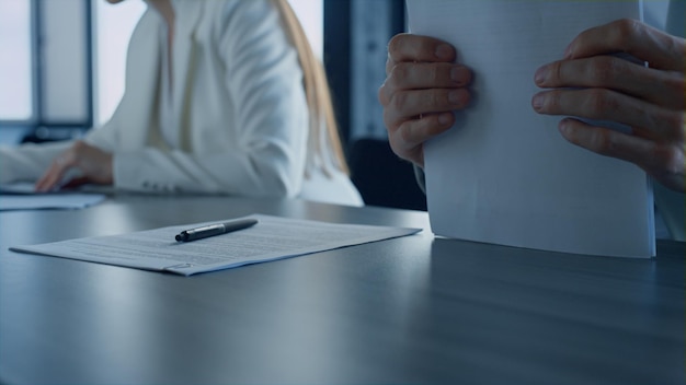 Bank Client Hands Checking Contract In Office Closeup Man Holding Pen