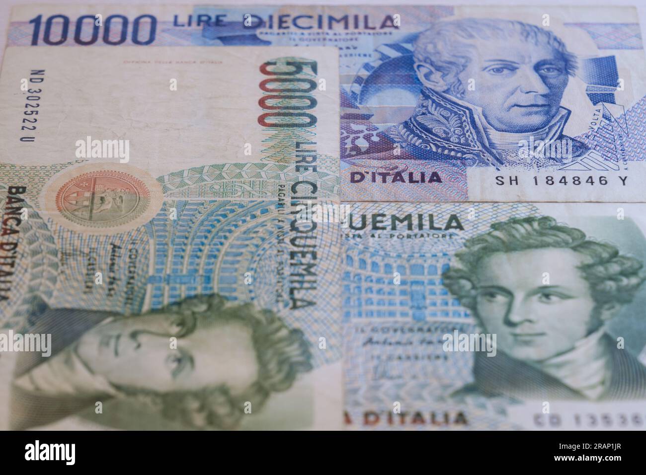 Banknotes Of The Italian Lira Of Ten Thousand And Five Thousand Lire