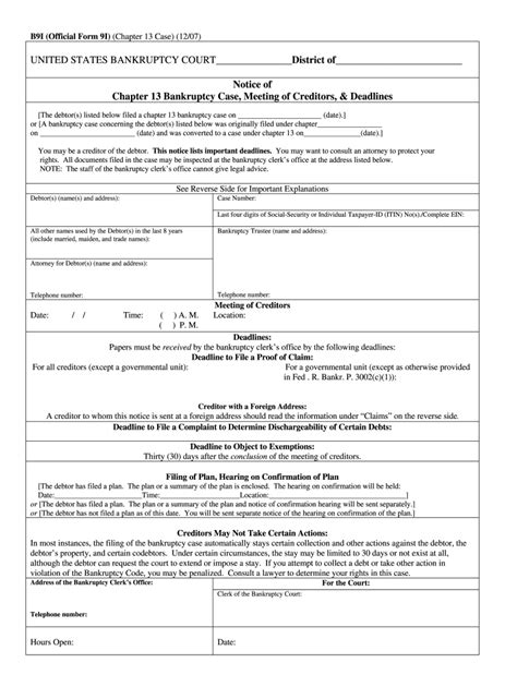 Bankruptcy B91 2007 2022 Complete Legal Document Online Us Legal Forms