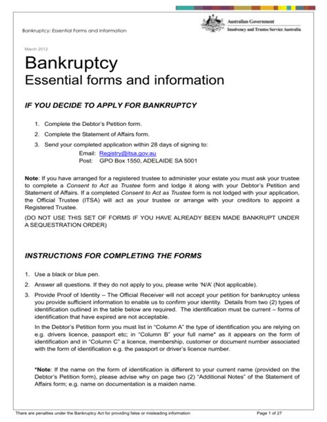 Bankruptcy Essential Forms And Information