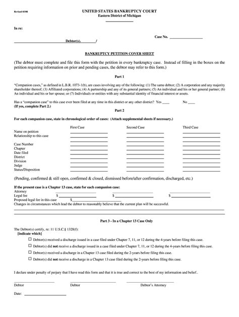 Bankruptcy Petition Cover Sheet Fill Online Printable Fillable