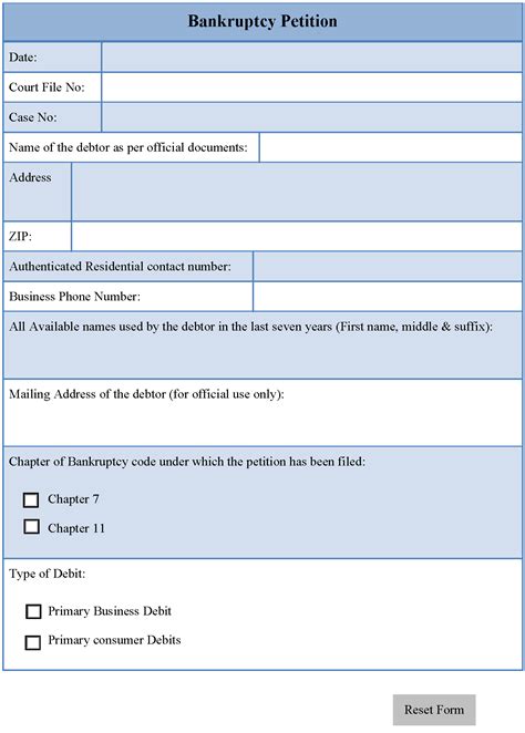 Bankruptcy Petition Form Editable Forms