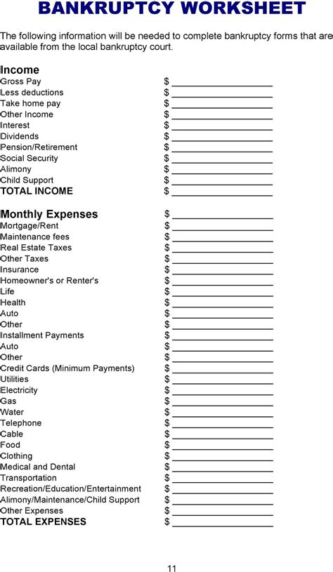 Bankruptcy Worksheet Fill And Sign Printable Template Online