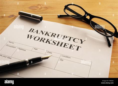 Bankruptcy Worksheet Form Or Document Showing Business Concept Stock