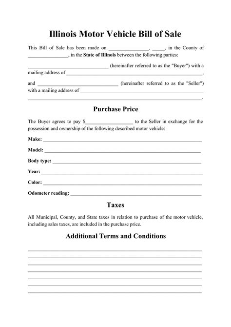 Basic Bill Of Sale Illinois Printable Sample Template