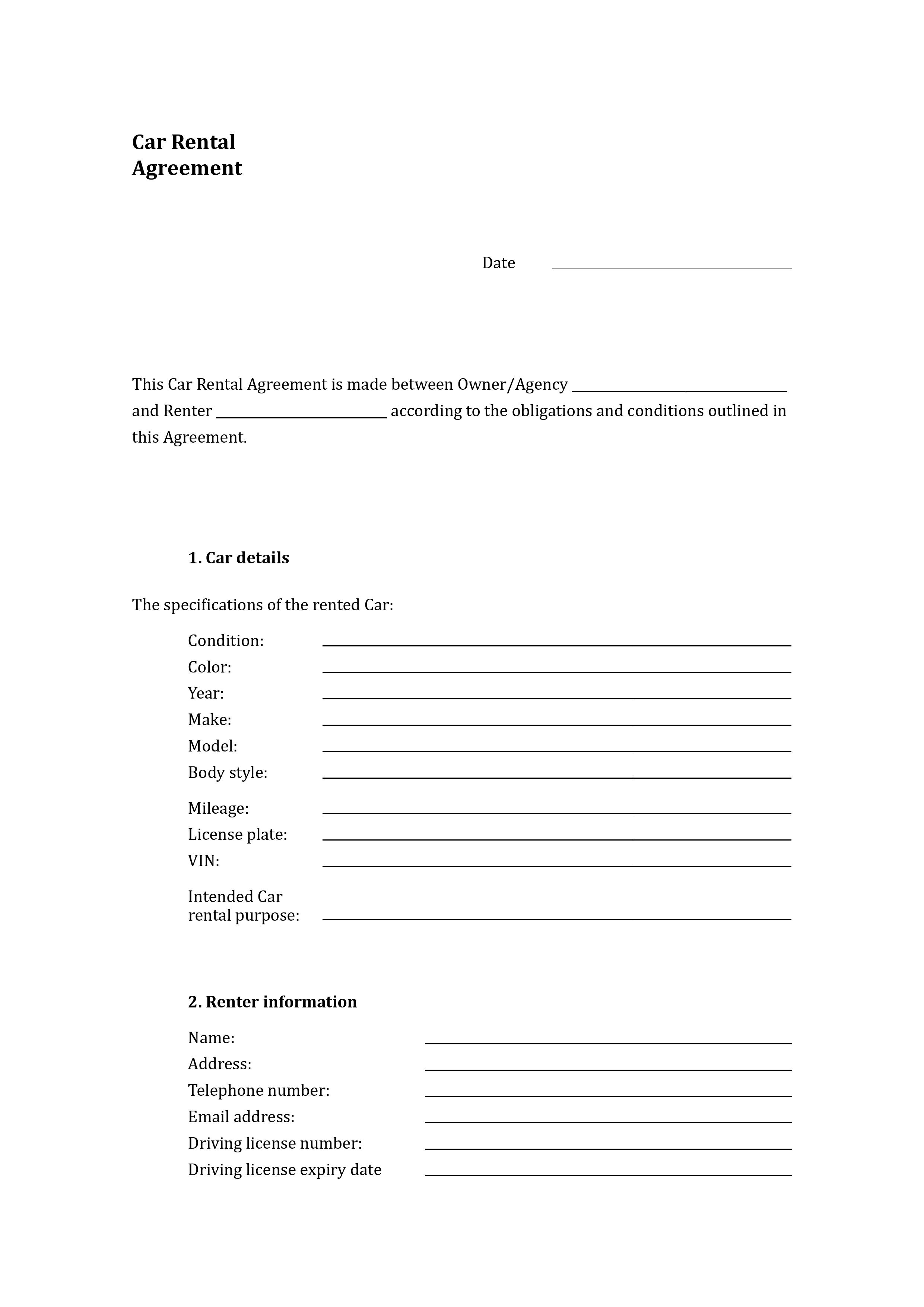 Best Car Rental Agreement Examples 10 In Pdf Ms Word Pages