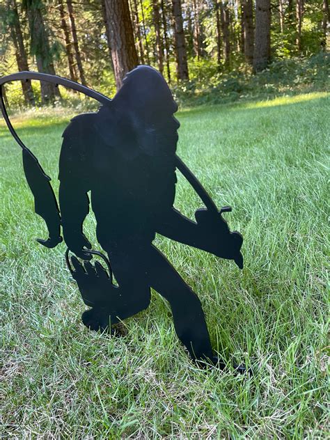 Bigfoot Fishing Sasquatch Yeti Garden Stake Fishing Decor