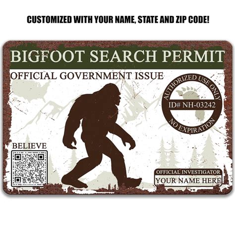 Bigfoot Search Permit Sign Personalized Cryptid Sign Etsy Bigfoot