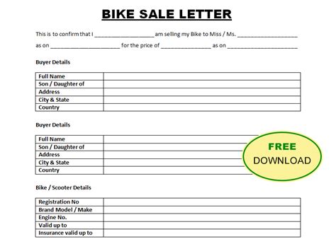 Bike Sale Letter Or Bike Sale Deed Free Download