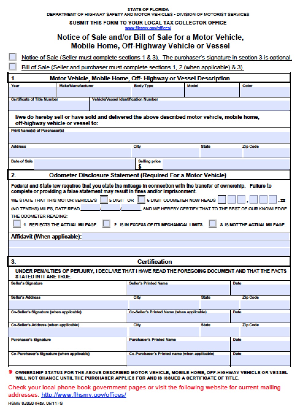 Bill Of Sale Car Florida Template