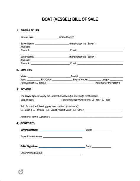 Bill Of Sale For Boat Free Printable Documents