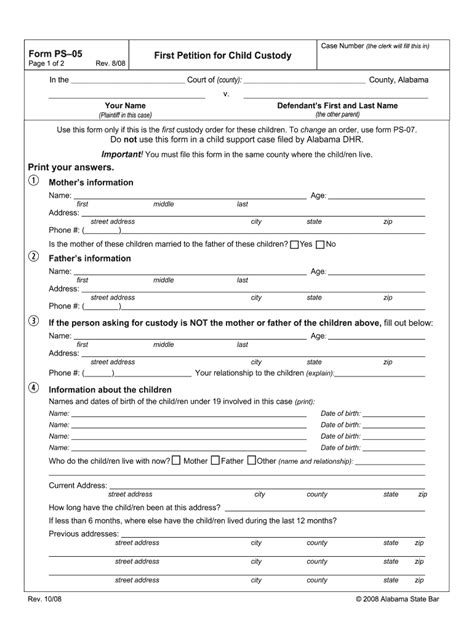 Bill Of Sale Form Alabama Child Custody Form Pdffiller