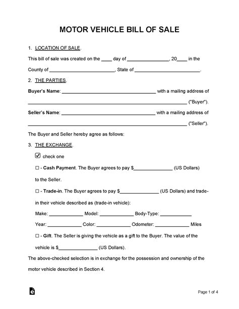 Bill Of Sale Form Template For Car Boat Vehicle Word Pdf Best