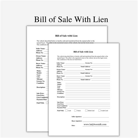 Bill Of Sale With Lien Holder Template