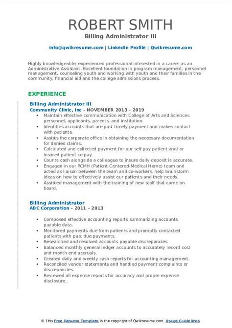 Billing Administrator Resume Samples Qwikresume