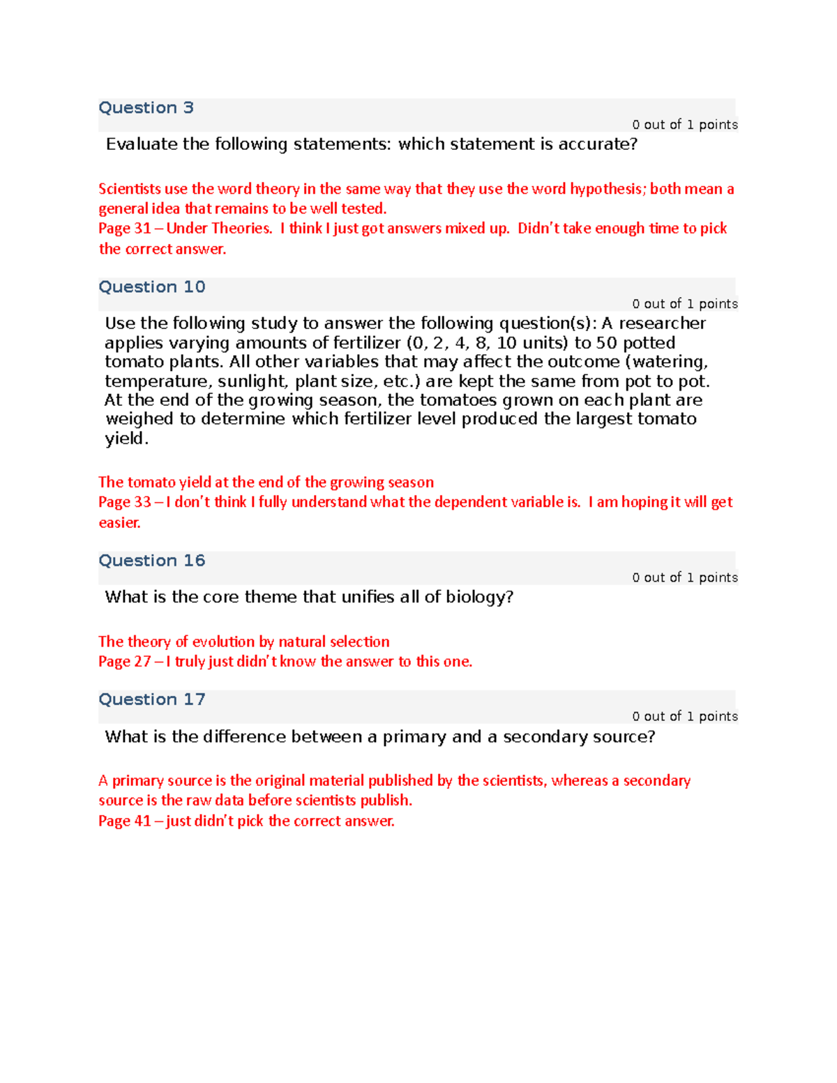 Bio 1 Resubmit Unit 1 Test Corrections Question 3 0 Out Of 1 Points