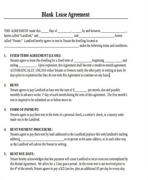 Blank Lease Agreement Free Printable Free Printable