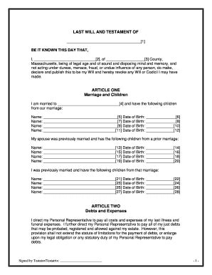 Blank Massachusetts Will Form Fill Online Printable Fillable Blank