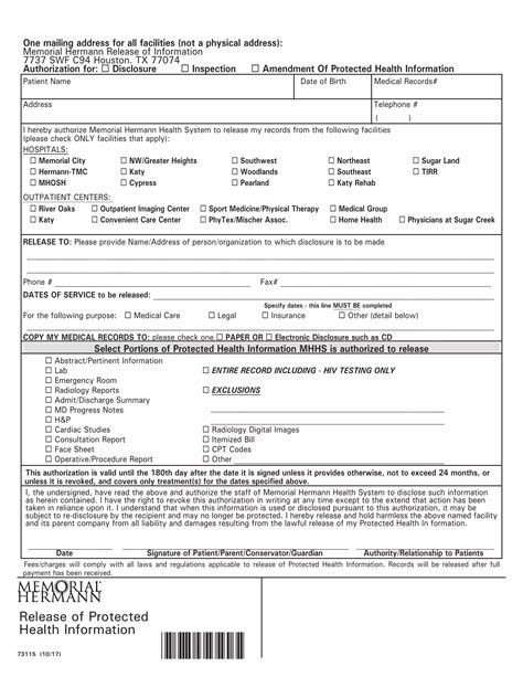 Blank Memorial Hermann Release Fill Out And Print Pdfs