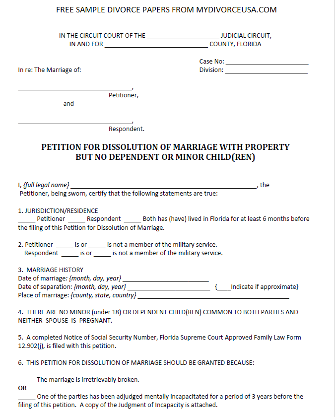 Blank Printable Divorce Papers For Florida