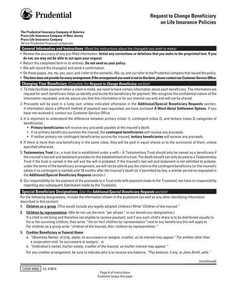 Blank Prudential Change Beneficiary Fill Out And Print Pdfs