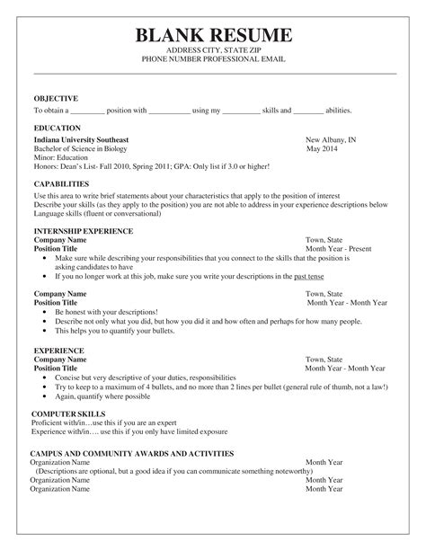 Blank Resume Templates At Allbusinesstemplates Com