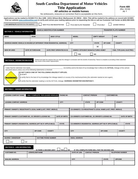 Blank Sc Dmv Form 400 Fill Out And Print Pdfs