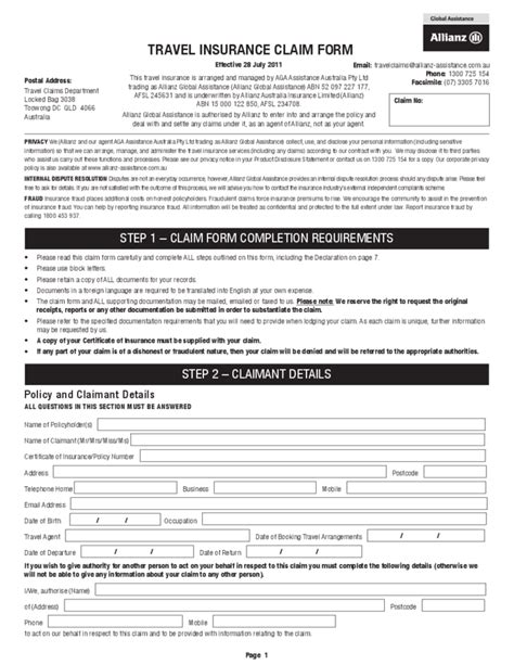 Blank Travel Insurance Claim Form Free Download